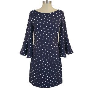 Eliza J Bell Sleeve Shift Dress Polka Dot 8 Blue Preppy Career Nautical Coastal